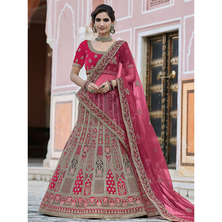 Odette Designer Pink Semi Stitched Lehenga with Unstitched Blouse (Set of 3)