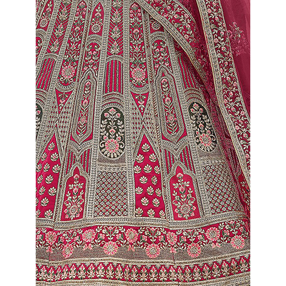 Odette Designer Pink Semi Stitched Lehenga with Unstitched Blouse (Set of 3)