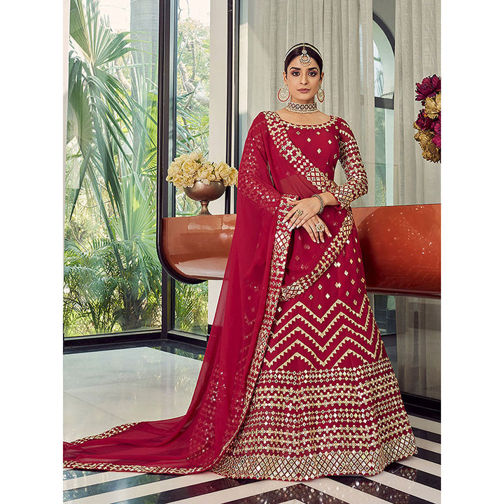 Odette Red Elegant Semi Stitched Lehenga with Unstitched Blouse (Set of 3)