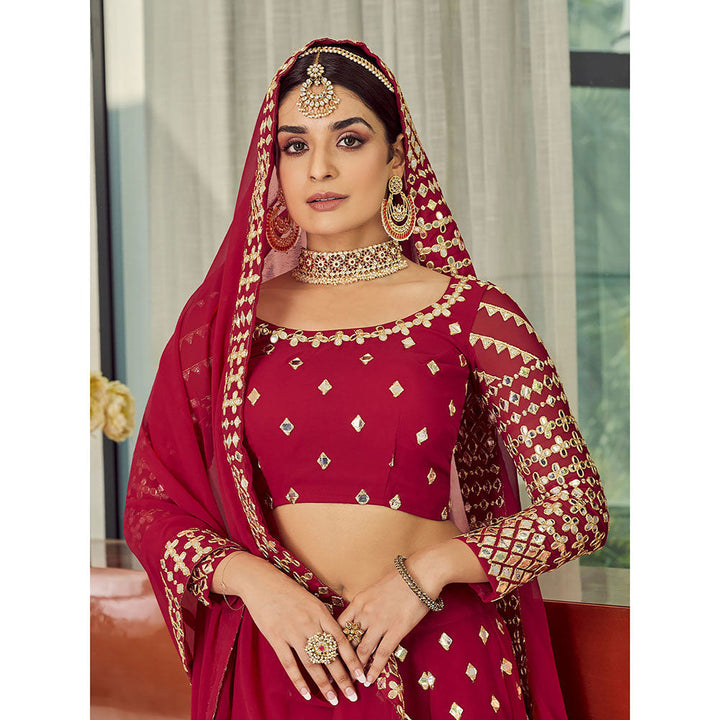 Odette Red Elegant Semi Stitched Lehenga with Unstitched Blouse (Set of 3)