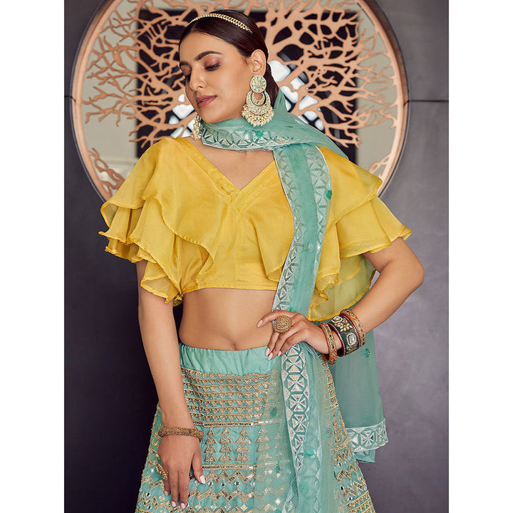 Odette Sea Green Stunning Semi Stitched Lehenga with Unstitched Blouse (Set of 3)