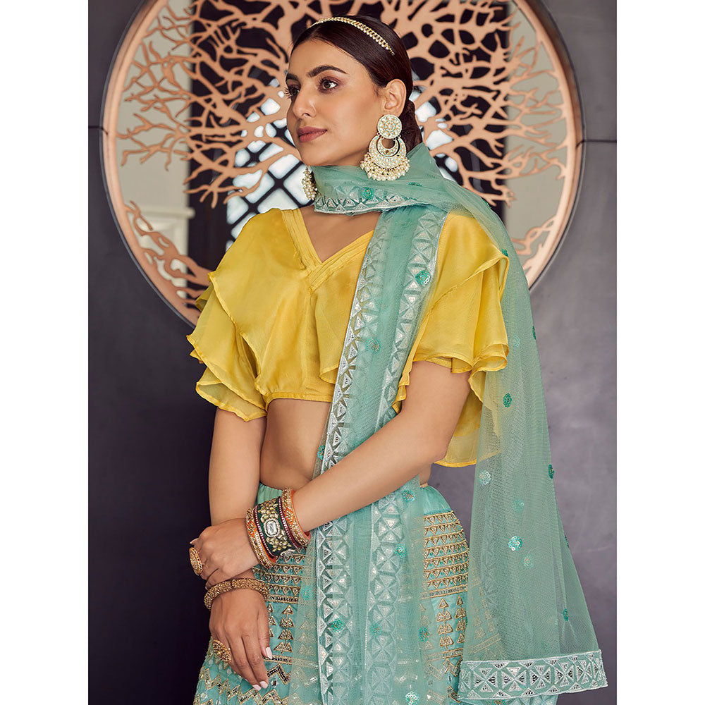 Odette Sea Green Stunning Semi Stitched Lehenga with Unstitched Blouse (Set of 3)