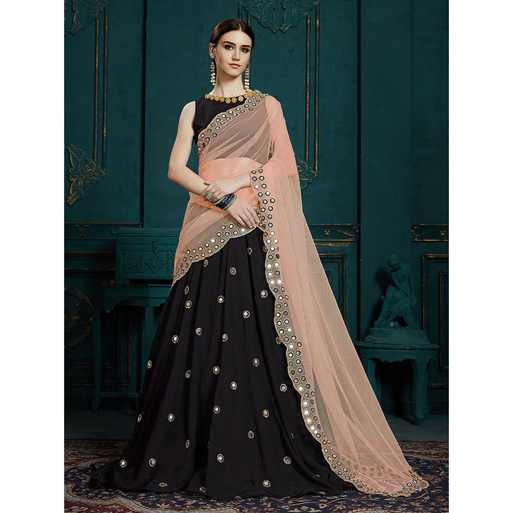 Odette Black Classy Semi Stitched Lehenga with Unstitched Blouse (Set of 3)