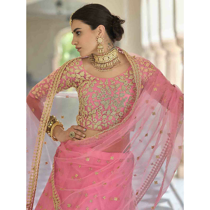 Odette Designer Pink Semi Stitched Lehenga with Unstitched Blouse (Set of 3)