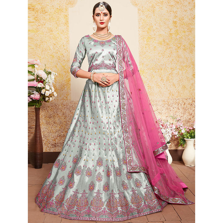 Odette Grey Designer Semi Stitched Lehenga with Unstitched Blouse (Set of 3)