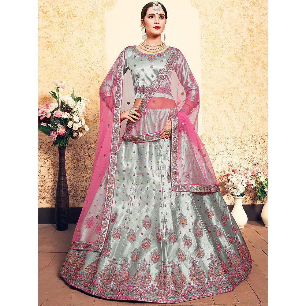 Odette Grey Designer Semi Stitched Lehenga with Unstitched Blouse (Set of 3)