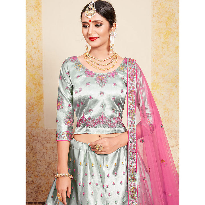 Odette Grey Designer Semi Stitched Lehenga with Unstitched Blouse (Set of 3)