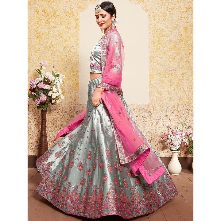 Odette Grey Designer Semi Stitched Lehenga with Unstitched Blouse (Set of 3)