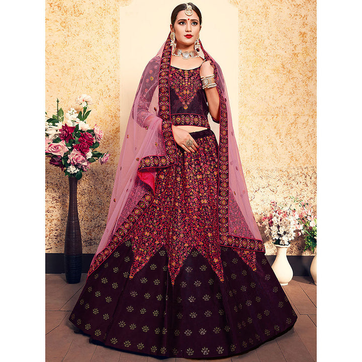 Odette Purple Classy Semi Stitched Lehenga with Unstitched Blouse (Set of 3)