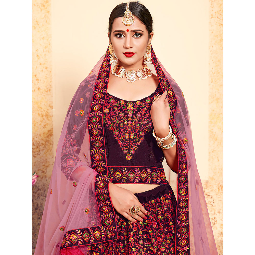 Odette Purple Classy Semi Stitched Lehenga with Unstitched Blouse (Set of 3)