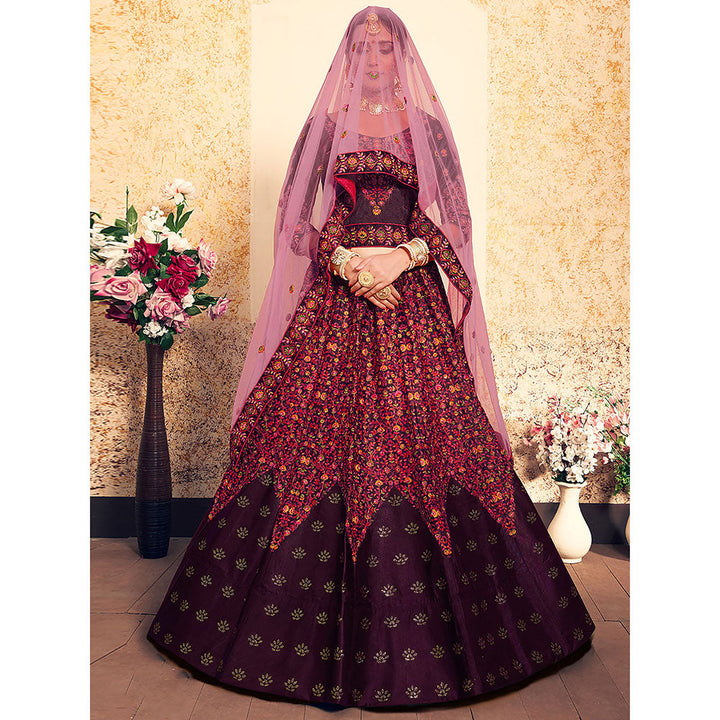 Odette Purple Classy Semi Stitched Lehenga with Unstitched Blouse (Set of 3)