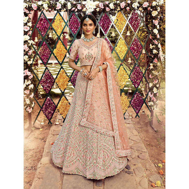 Odette Peach Elegant Semi Stitched Lehenga with Unstitched Blouse (Set of 3)