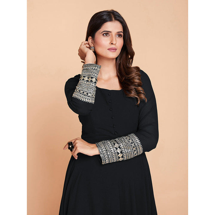 Odette Black Faux Georgette Solid Stitched Kurta with Trouser & Dupatta (Set of 3)