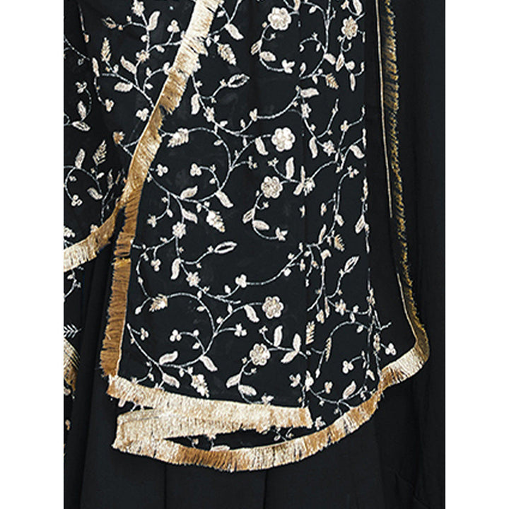 Odette Black Faux Georgette Solid Stitched Kurta with Trouser & Dupatta (Set of 3)