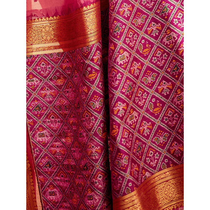 Odette Pink Silk Printed Saree with Unstitched Blouse