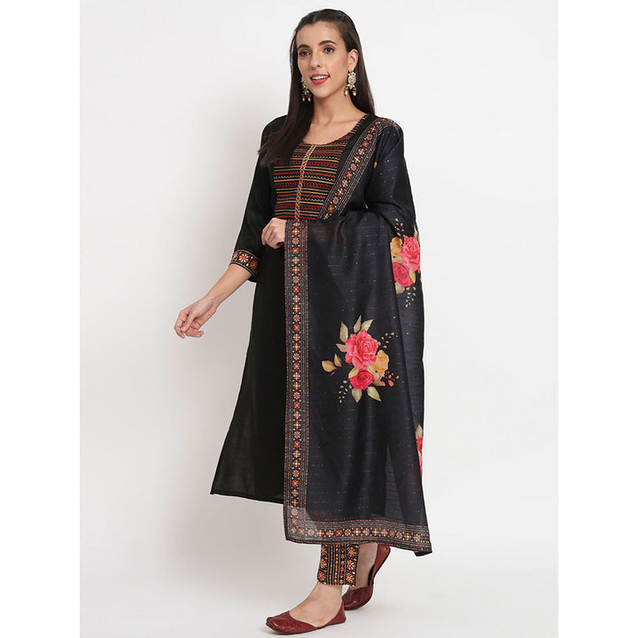 Odette Black Magic Cotton Embroidered Stitched Kurta with Pant & Dupatta (Set of 3)