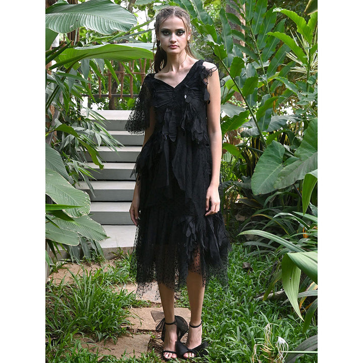 Odette Black Lace And Soft Net Partywear Dress