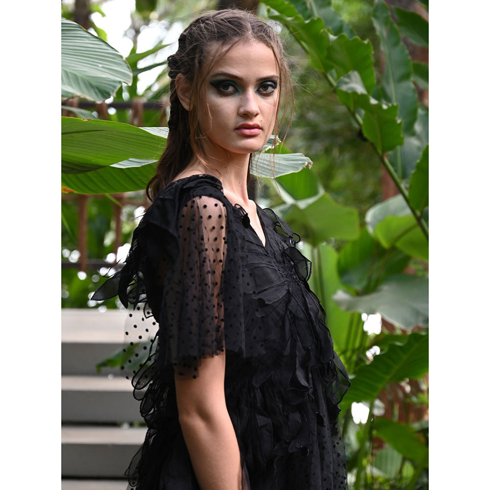 Odette Black Lace And Soft Net Partywear Dress