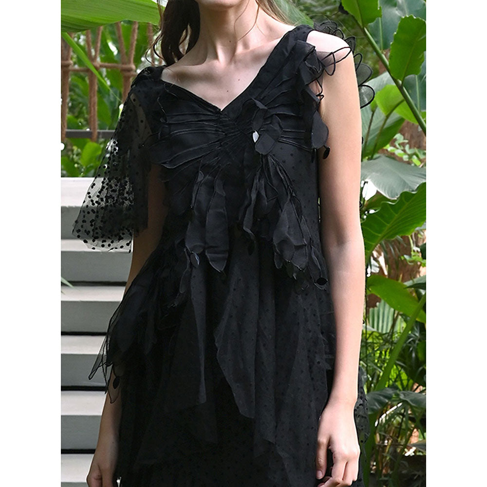 Odette Black Lace And Soft Net Partywear Dress