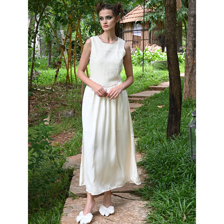 Odette Cream Solid Satin Dress