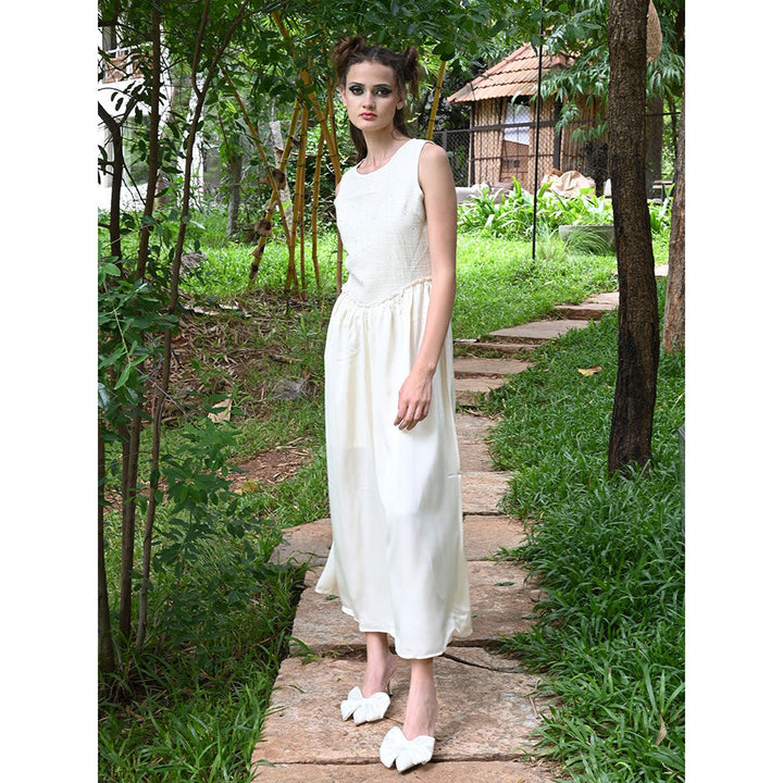 Odette Cream Solid Satin Dress