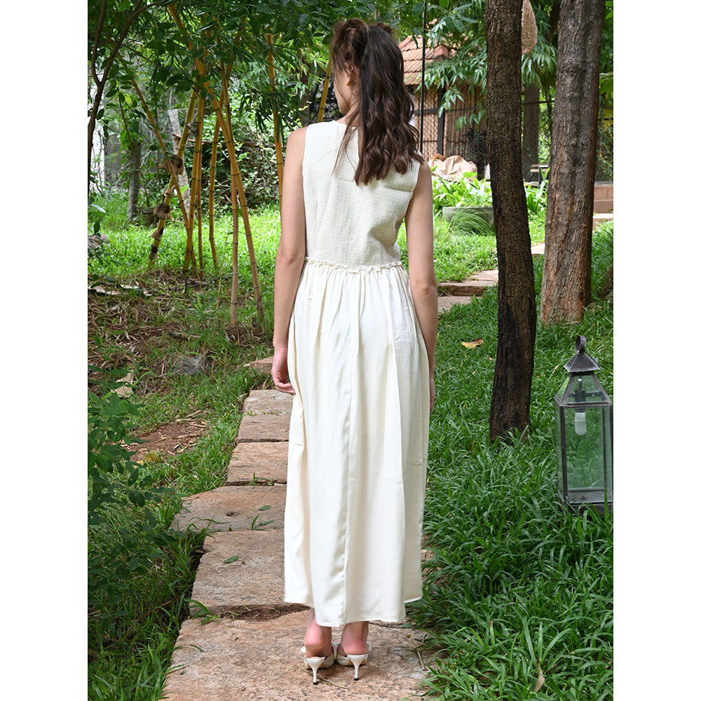 Odette Cream Solid Satin Dress