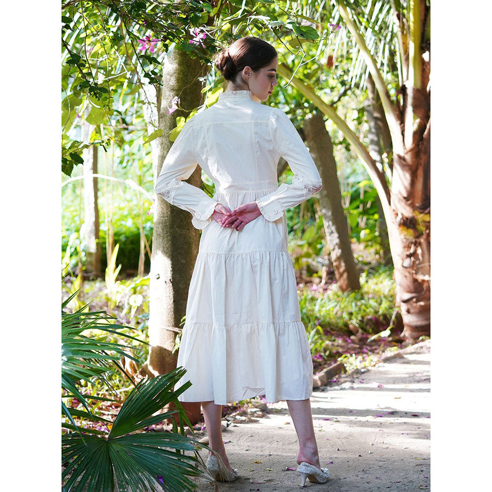 Odette White Cotton Blend Solid Long Shirt Dress