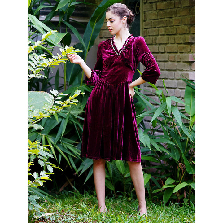 Odette Violet Velvet Long Solid Dress