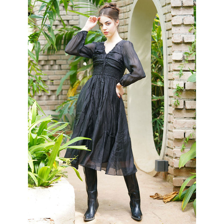 Odette Graceful Black Polyester Viol Solid Long Dress