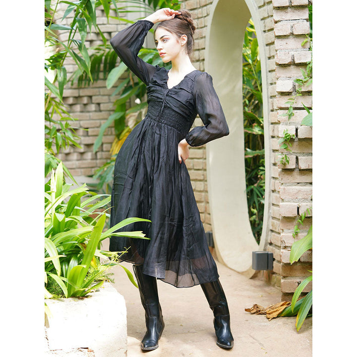 Odette Graceful Black Polyester Viol Solid Long Dress