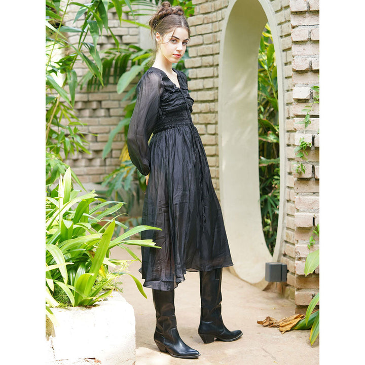 Odette Graceful Black Polyester Viol Solid Long Dress