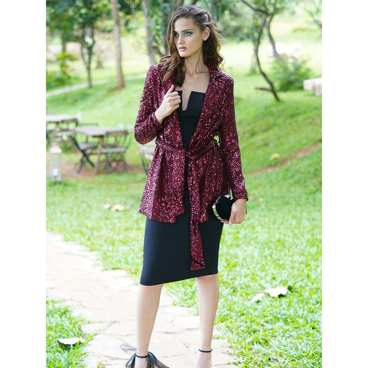 Odette The Maroon All-Sequins Blazer (Set of 2)