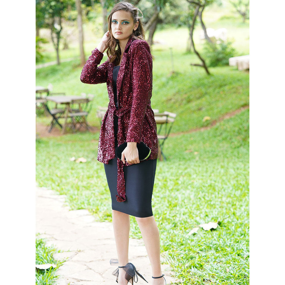 Odette The Maroon All-Sequins Blazer (Set of 2)