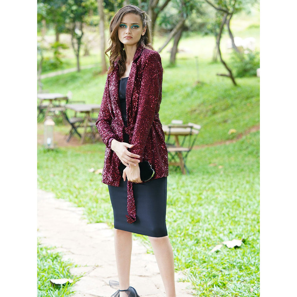 Odette The Maroon All-Sequins Blazer (Set of 2)