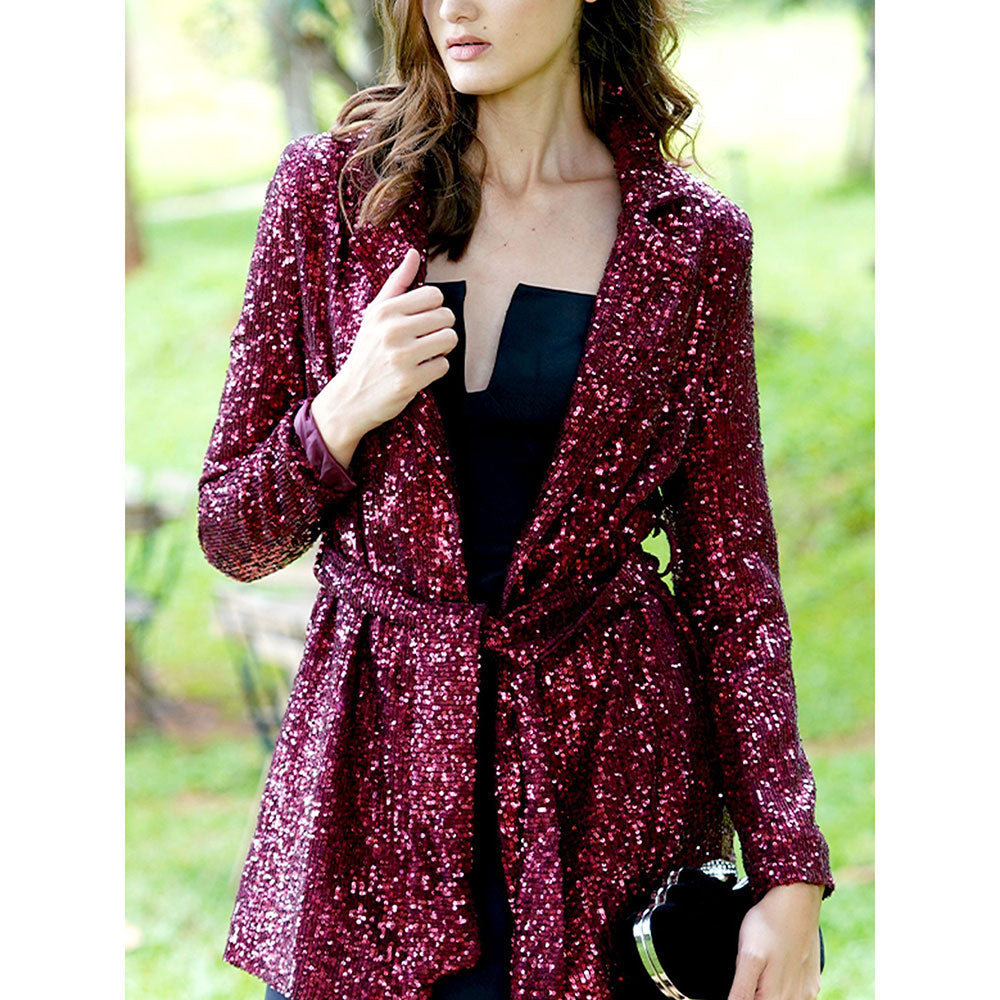 Odette The Maroon All-Sequins Blazer (Set of 2)