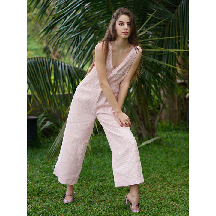 Odette Pink Textured Tweed Jumpsuit