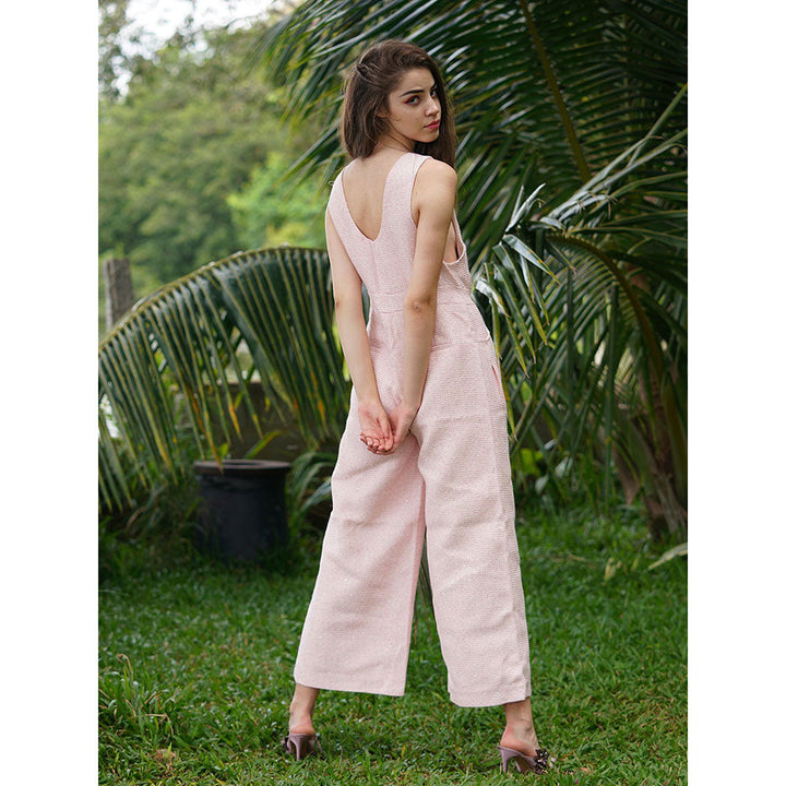 Odette Pink Textured Tweed Jumpsuit