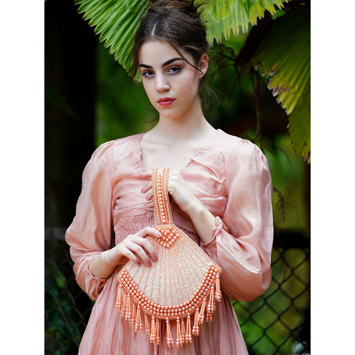 Odette Peach Fan Shaped Pearl Bag