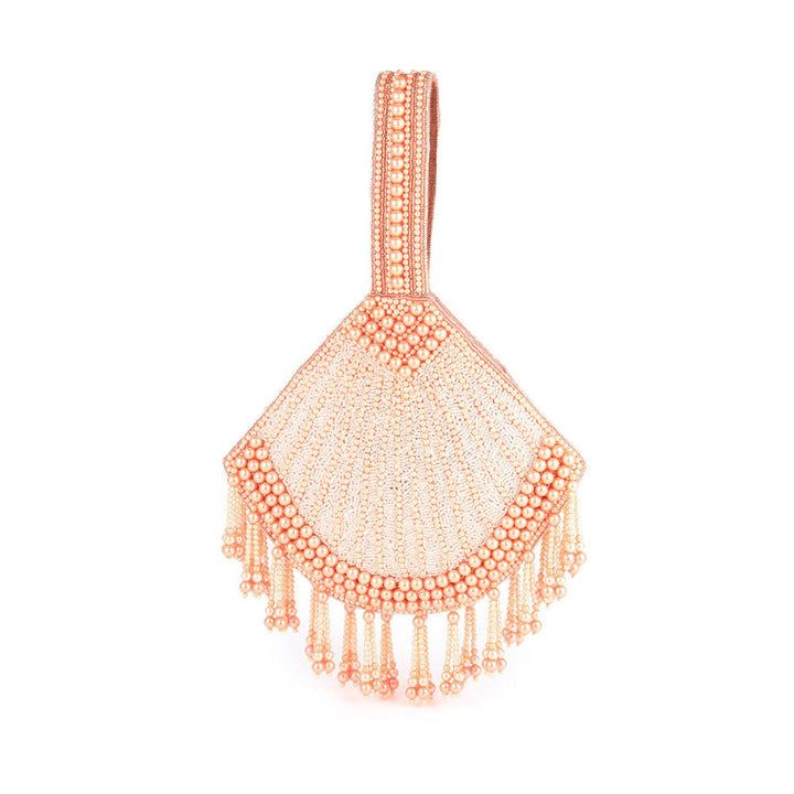 Odette Peach Fan Shaped Pearl Bag