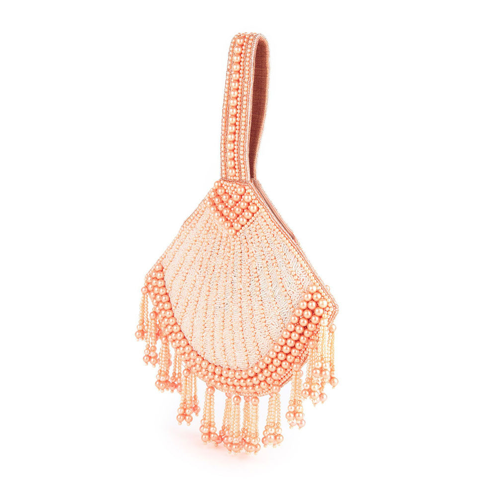 Odette Peach Fan Shaped Pearl Bag