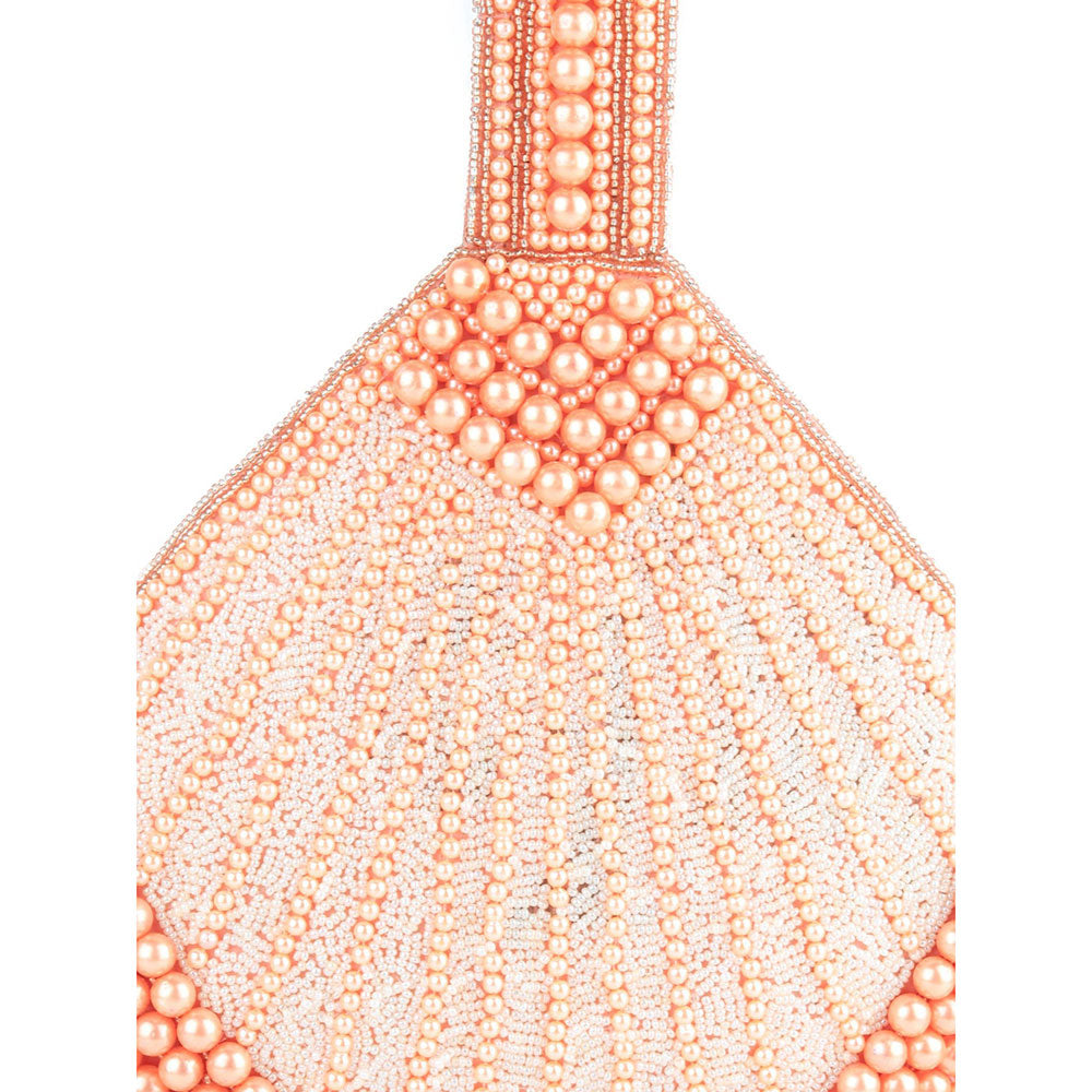 Odette Peach Fan Shaped Pearl Bag