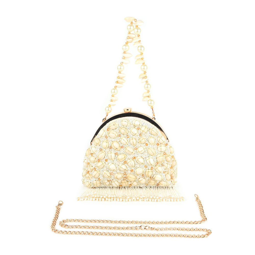 Odette Embellished White Clutch Bag