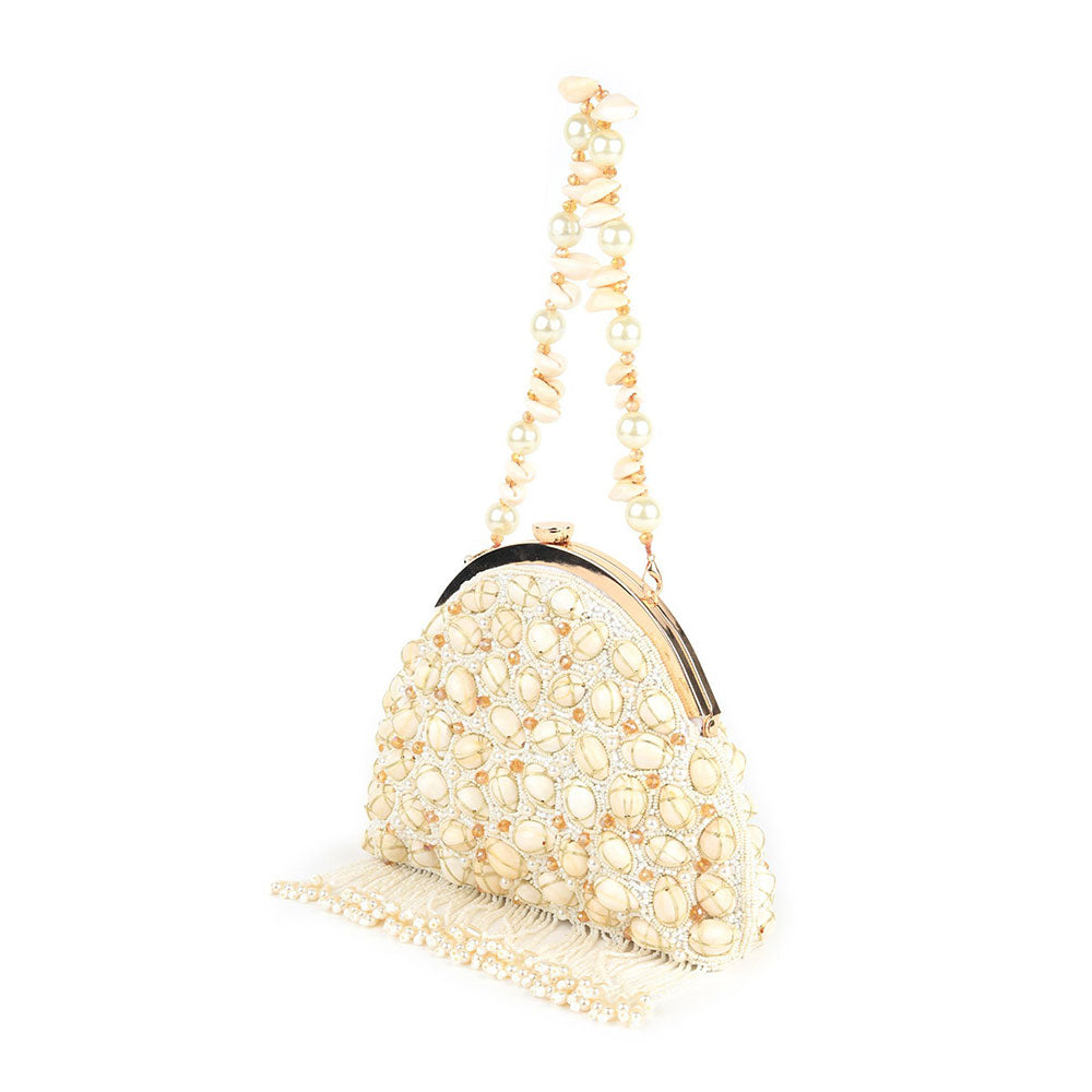 Odette Embellished White Clutch Bag