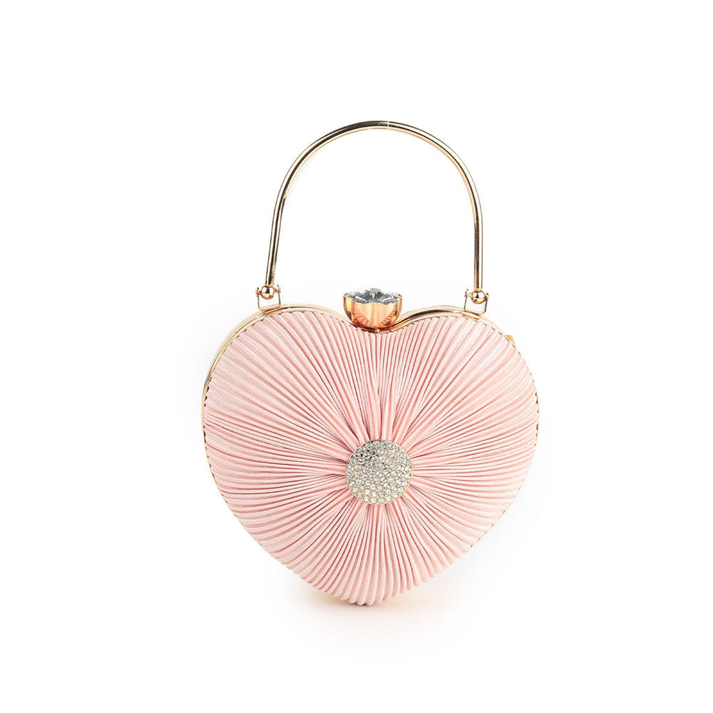 Odette Ruched Pink Heart Clutch Bag