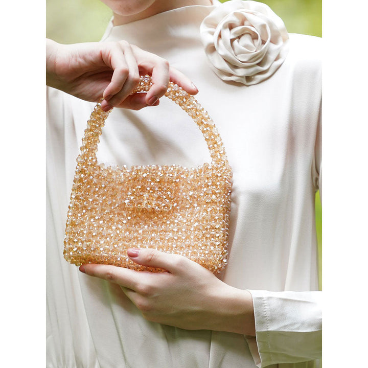 Odette Sparkling Golden Woven Beaded Clutch Bag