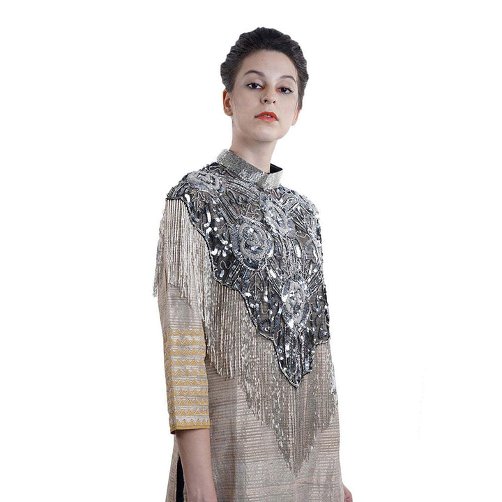 Odette Glaring Black-Silver Embellished Cape!