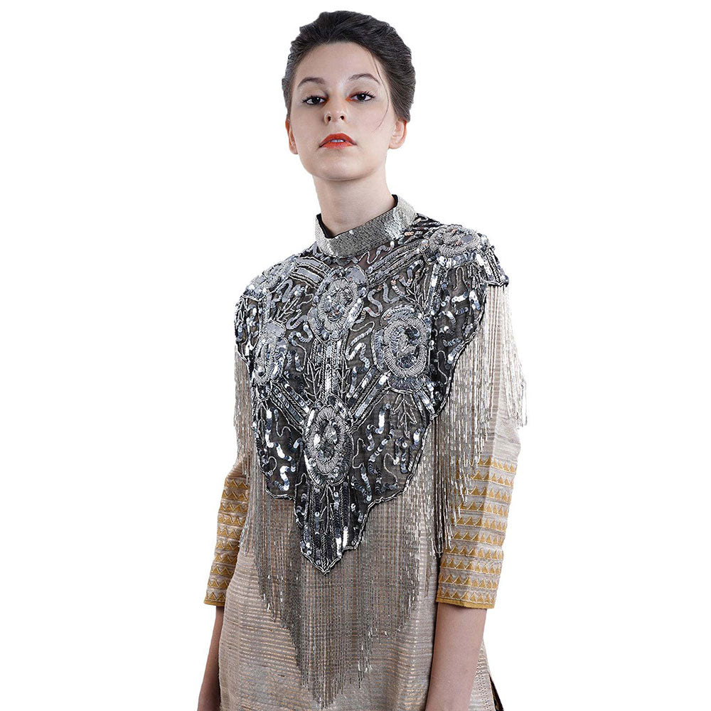 Odette Glaring Black-Silver Embellished Cape!