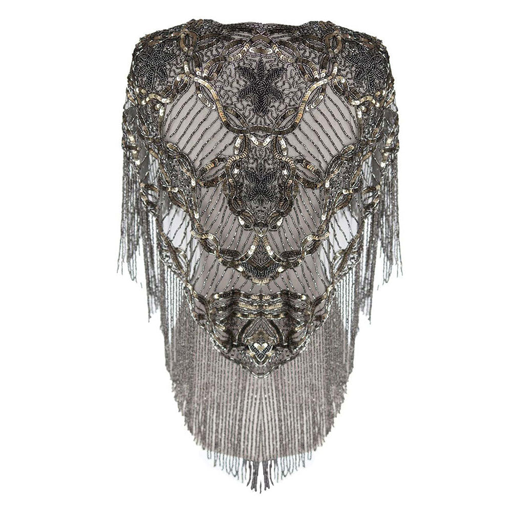 Odette Luxurious Grey Beaded Cape