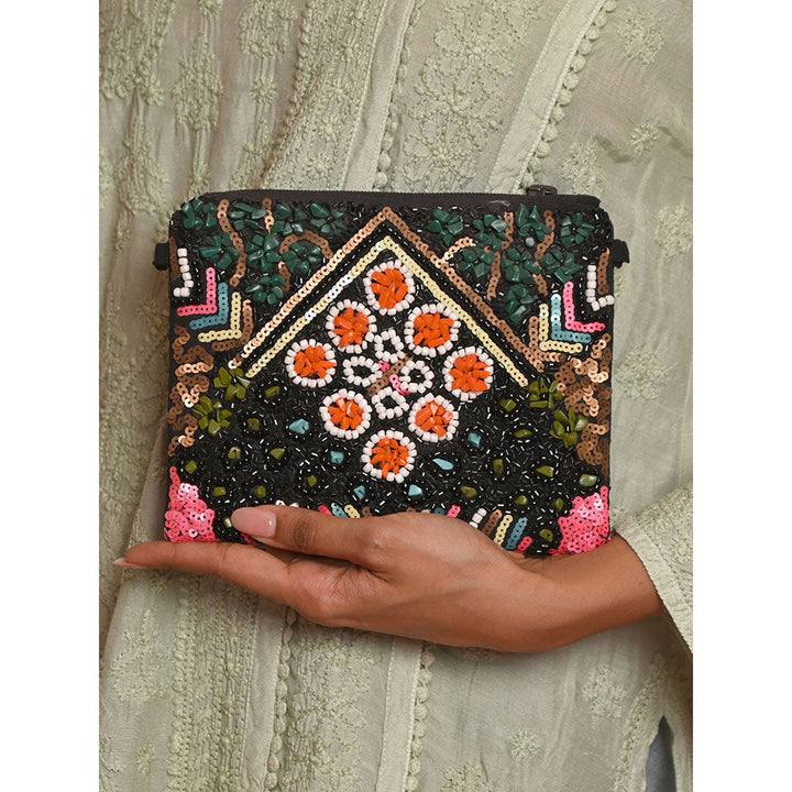 Odette Multicolor Beads and Sequins Embroidered Clutch