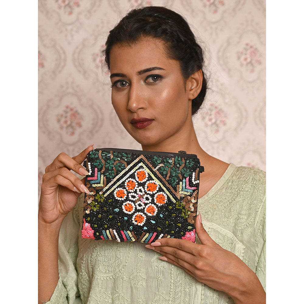 Odette Multicolor Beads and Sequins Embroidered Clutch